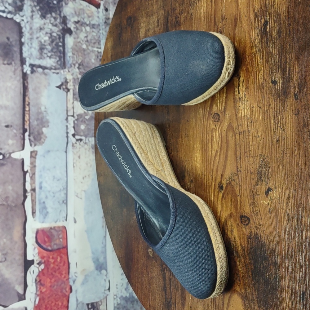 Chadwick's Canvas Espadrille Wedge Heel Mules - Picture 3 of 12